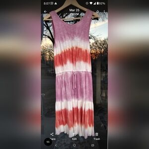 Knox Rose Violet Pink, White & Coral Tie-Dye Summer Dress